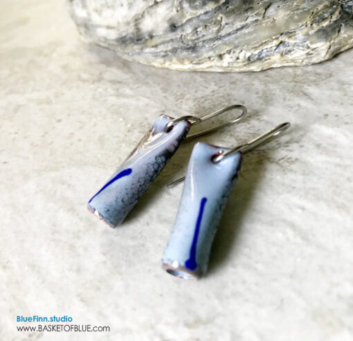 Blue enamel tube earrings