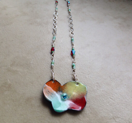 enameled poppy flower necklace