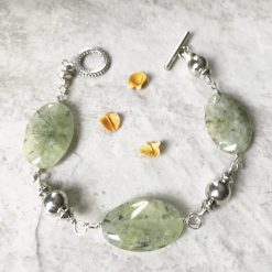 prehnite bracelet - greem luminous gemstone and pewter bracelet