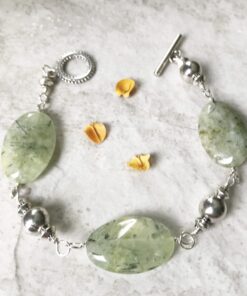 prehnite bracelet - greem luminous gemstone and pewter bracelet