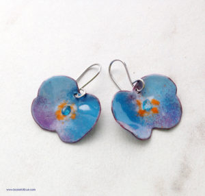 blue poppy flower earrings artisan enamel