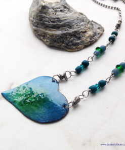 Blue Green Enamel Heart Necklace