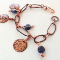 Copper Link Coin Charm Dangle Bracelet