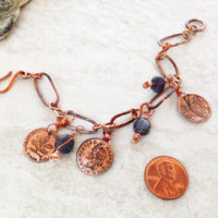 Copper Link Coin Charm Dangle Bracelet