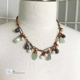copper aquamarine pearl dangle necklace