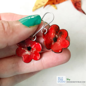 red enamel flower earrings