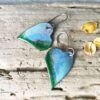 blue green enamel heart earrings