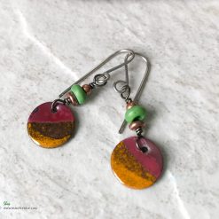 orange enamel round dangle earrings