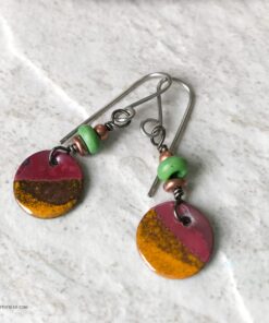 orange enamel round dangle earrings