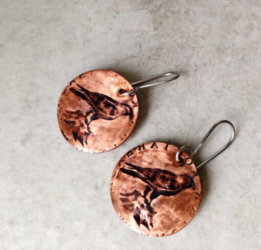 Falcon Earrings Hand Stamped Copper Coin