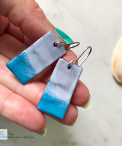 blue enameled copper wave earrings
