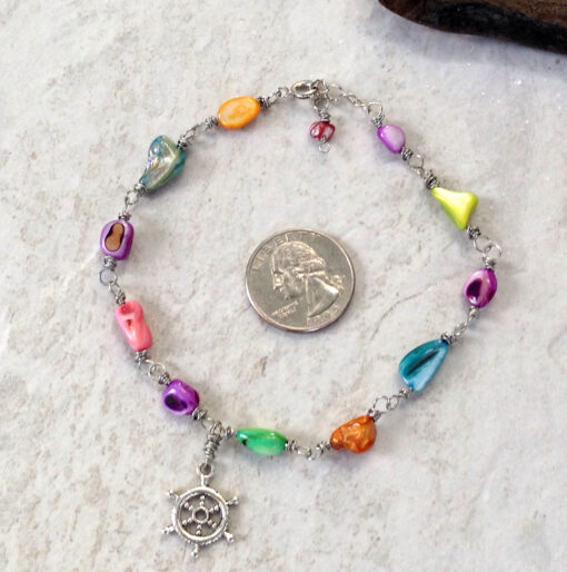 Anklet - Mother of Pearl with Ship's Wheel Charm