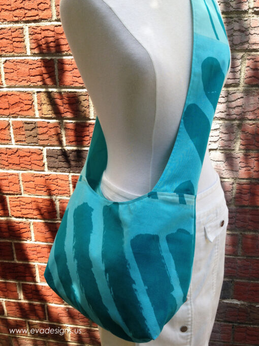 Marimekko Fabric Turquoise Blue Hobo Slouch Shoulder Bag