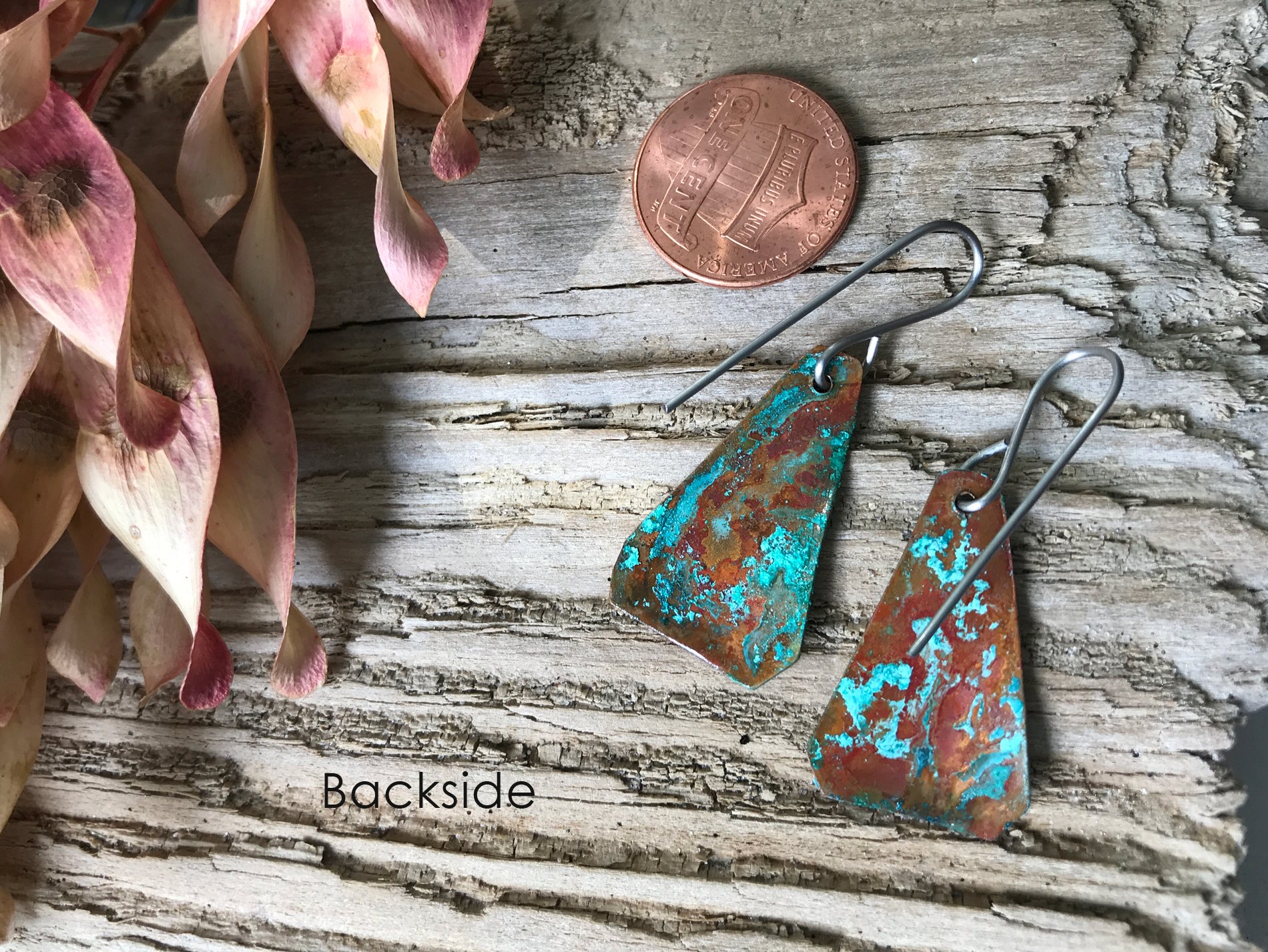 Copper Earrings Green Copper patina Verdigris jewelry Basket