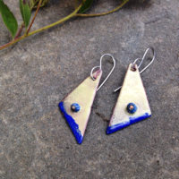 enameled copper yellow blue geometric earrings
