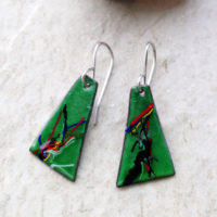 Green Painterly Multi Color Enameled Earrings