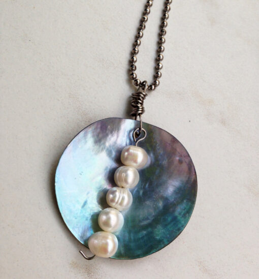 Mussel Shell Pearl Drop Necklace