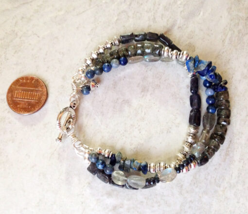 Blue Multi Gemstone Three Strand Bracelet