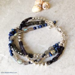 Blue Multi Gemstone Three Strand Bracelet