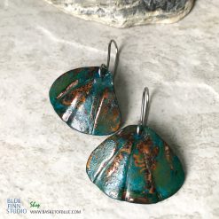 Blue Patina Copper Shell Earrings