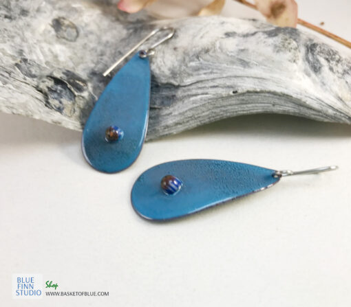 blue oval art enamel earrings