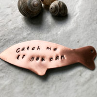 Copper fish charm Catch me if yo u can quote handmade