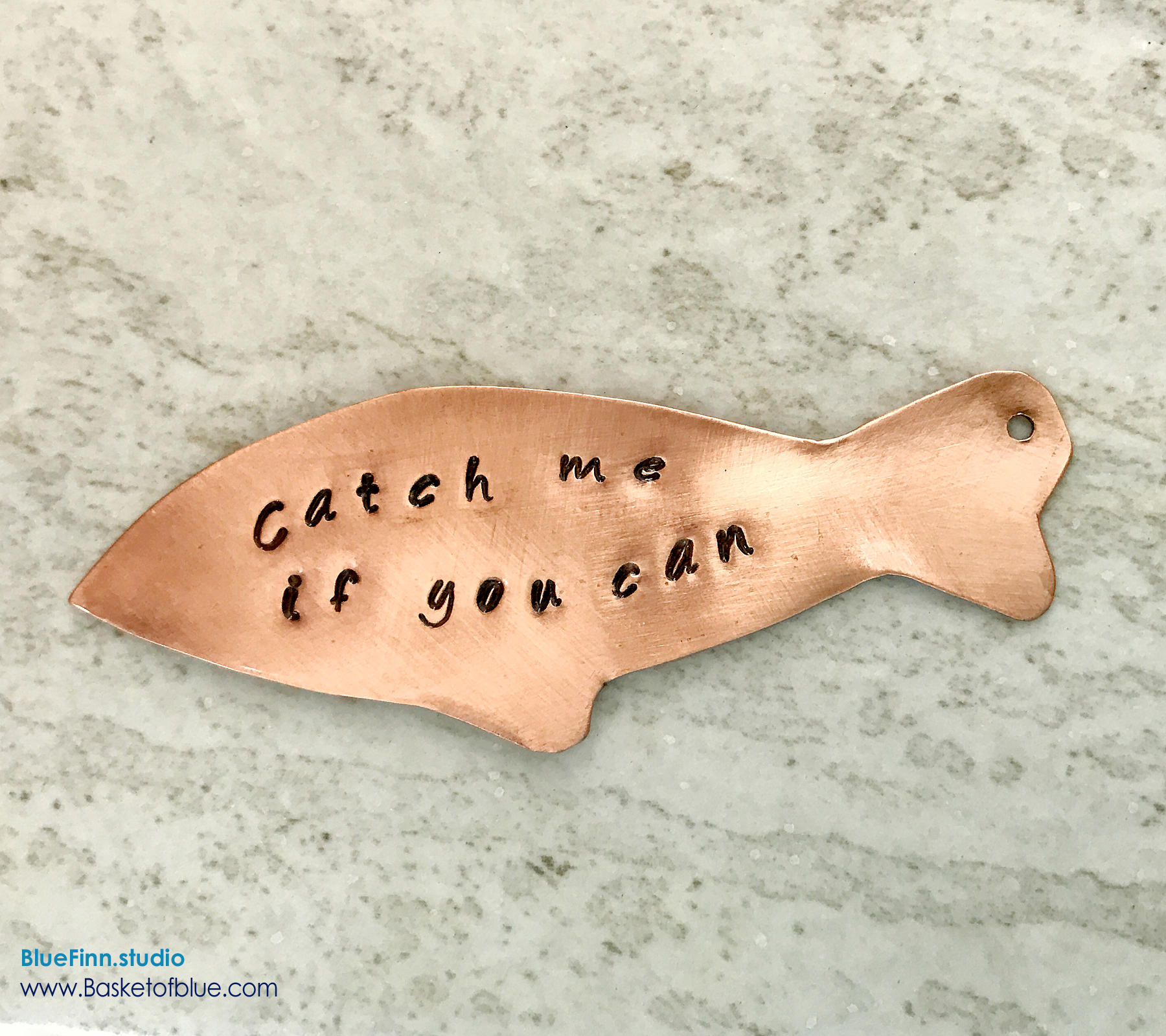 Copper Fish Quote Blank Catch Me if You Can Charm Basket of Blue