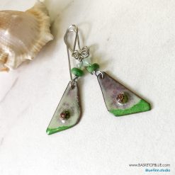 Green enamel and murrini glass earrings