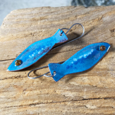 handmade copper enamel fish earrings
