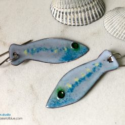 Blue Enamel Fish Earrings