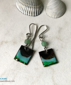 green enamel rustic dangle earrings