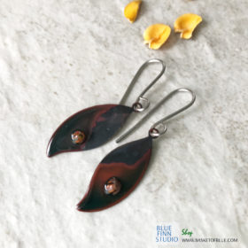 black enamel leaf earrings