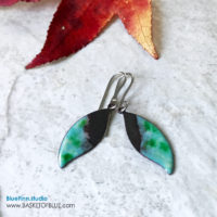 Small green enamel leaf earrings