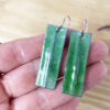 Green rectangle enamel earrings fold formed copper