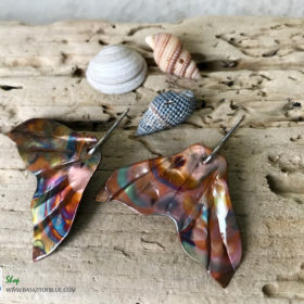 mermaid whale tail flame painted copper earrings