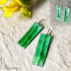 green long fold formed enamel earrings