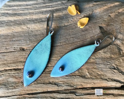 blue green oval murrini glass dangle earrings
