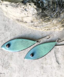 blue green oval murrini glass dangle earrings