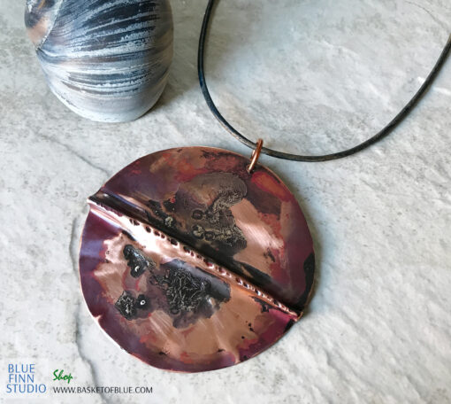 Mixed metal Large Round Artisan Copper Necklace
