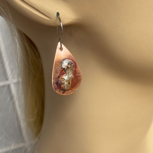 Mixed metal copper and silver planet earrings