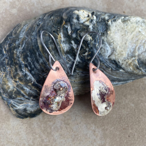 Mixed metal copper and silver planet earrings