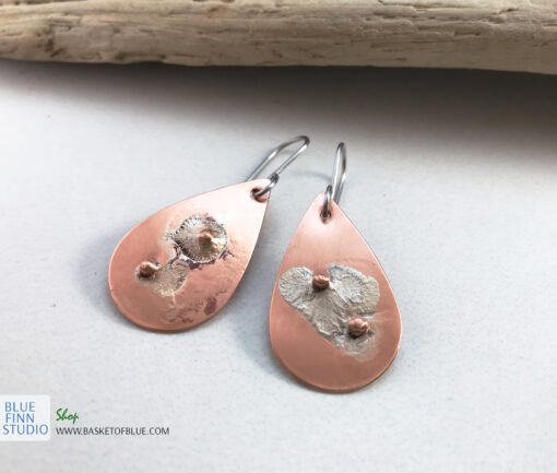 planet earrings mixed metal copper and silver
