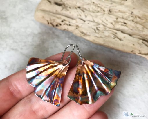 mermaid tail flame painted copper earrings