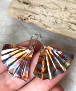 mermaid tail flame painted copper earrings