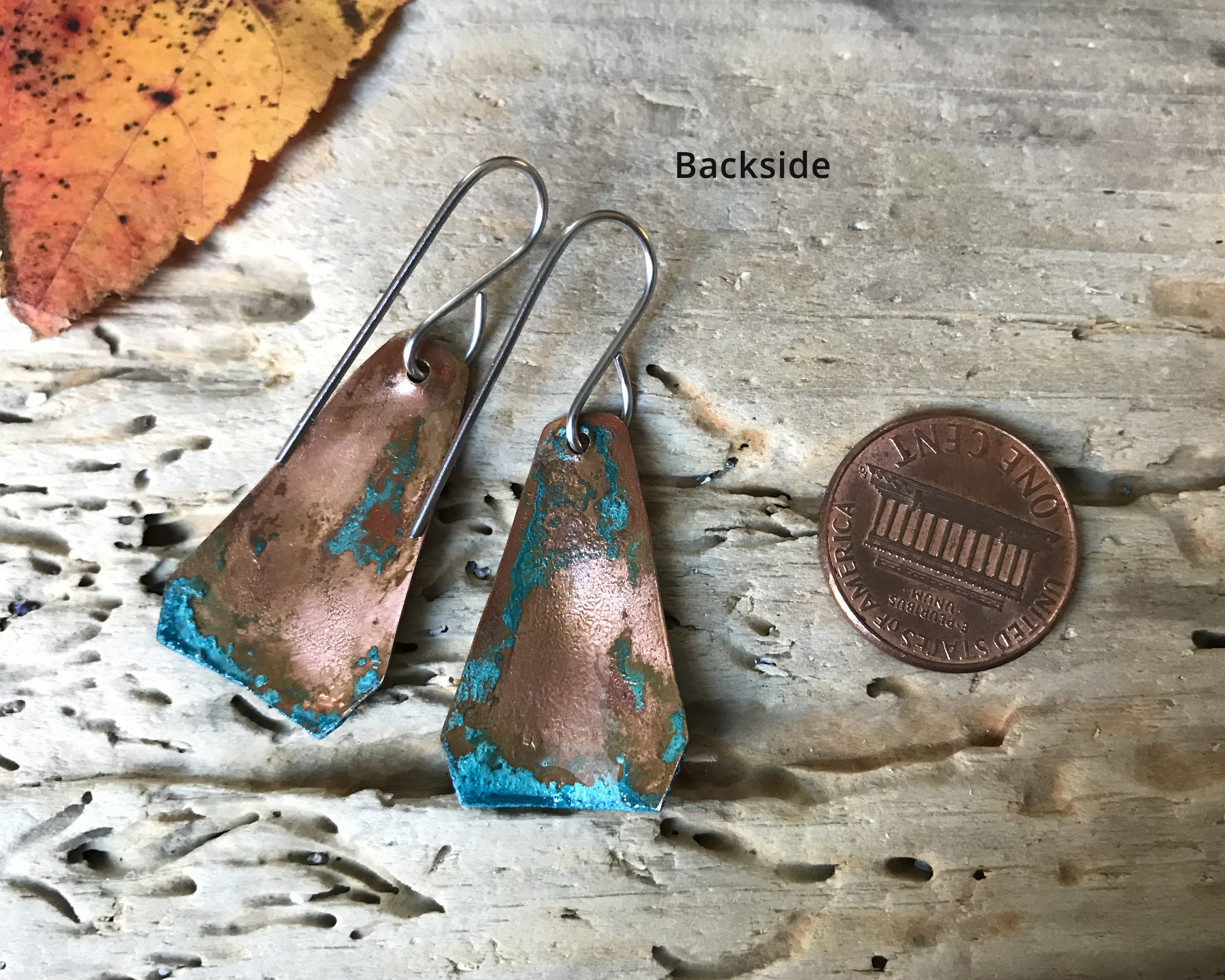 Copper Earrings Green Copper patina Verdigris jewelry Basket