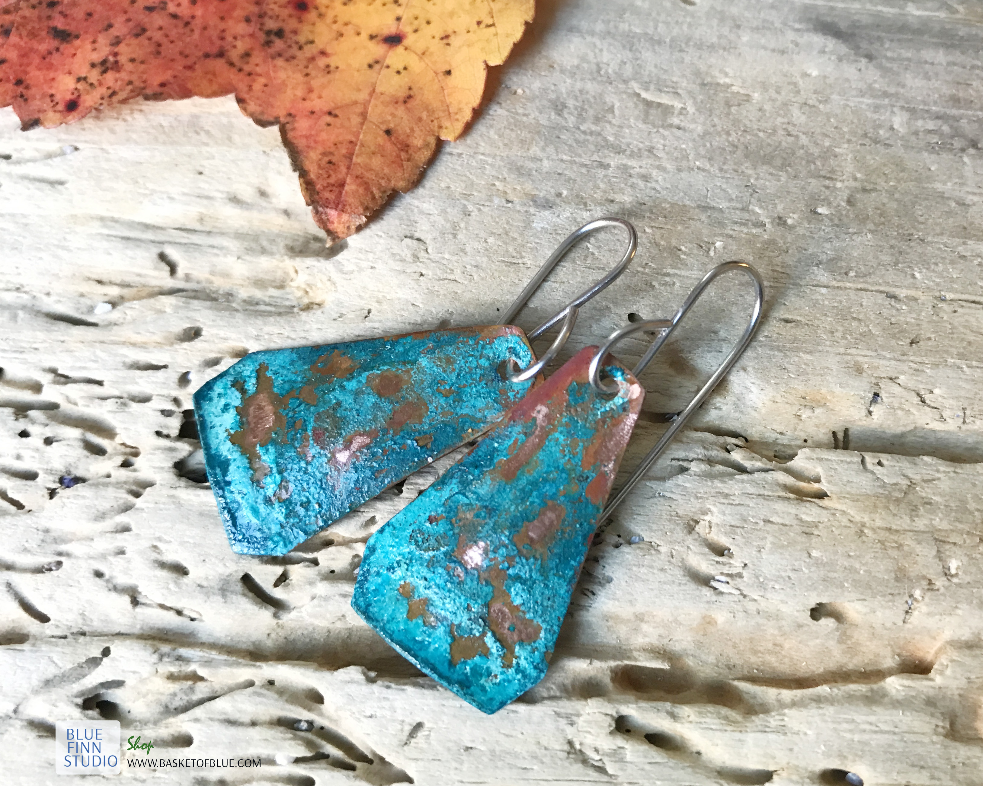 Copper Earrings Green Copper patina Verdigris jewelry Basket