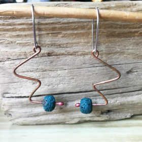 Copper lava bead squiggle earrings
