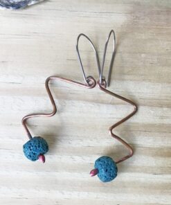 Copper turquoise Lava bead squiggle earrings