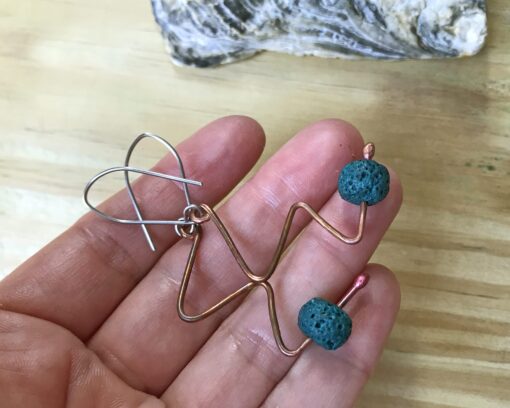 Copper lava bead squiggle earrings
