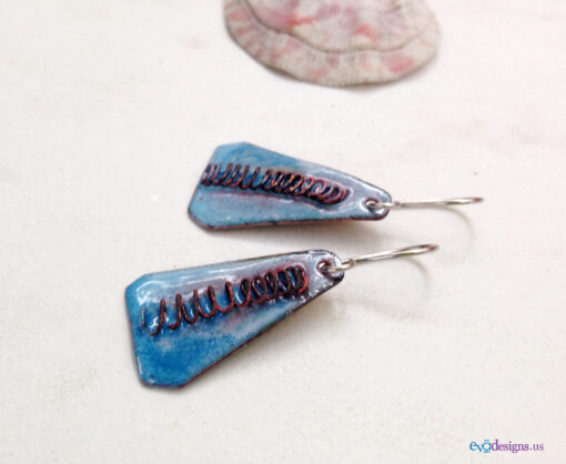 blue enamel triangle earrings